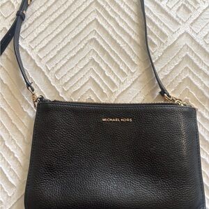 Michael Kors Black Pebbled Leather Crossbody with Gold Logo